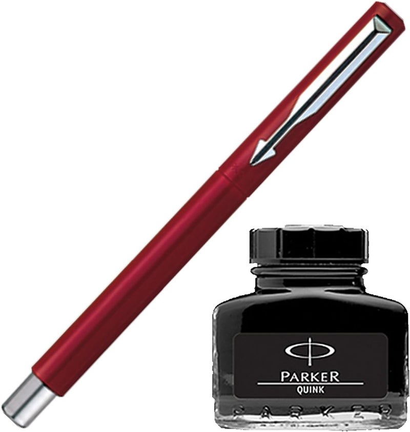 Parker Vector Standard CT Fountain Pen - Red + Quink Ink Bottle - Black (30ML) - Image 2